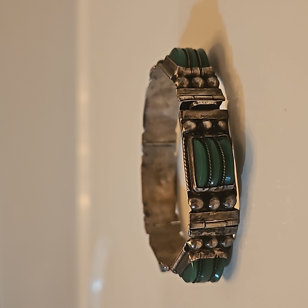 Amazing antique Mexican stealing silver with immaculate green stones